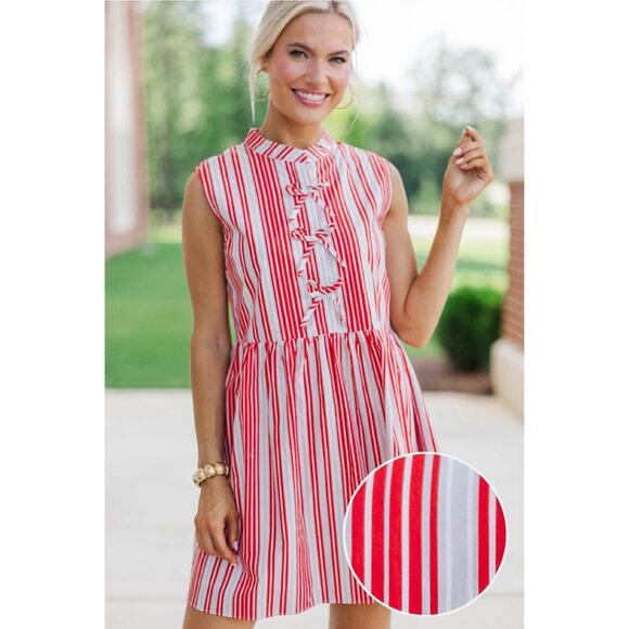 Shop the Mint Women’s Large Believe In Yourself Red Striped Babydoll Dress - Picture 1 of 9